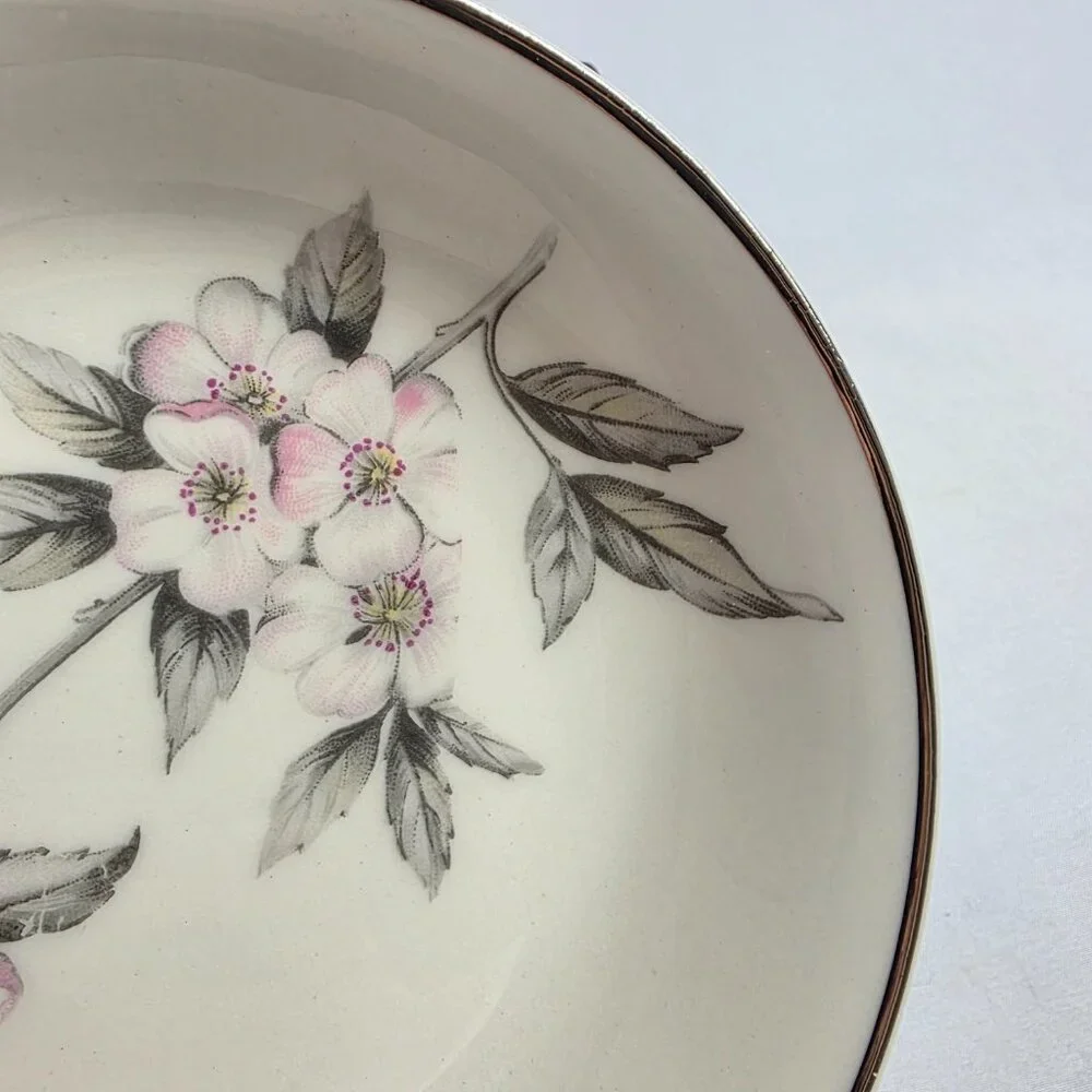 FOUR Manor House Spring Glory Fruit Bowls Pink & White Floral Gray Leaves